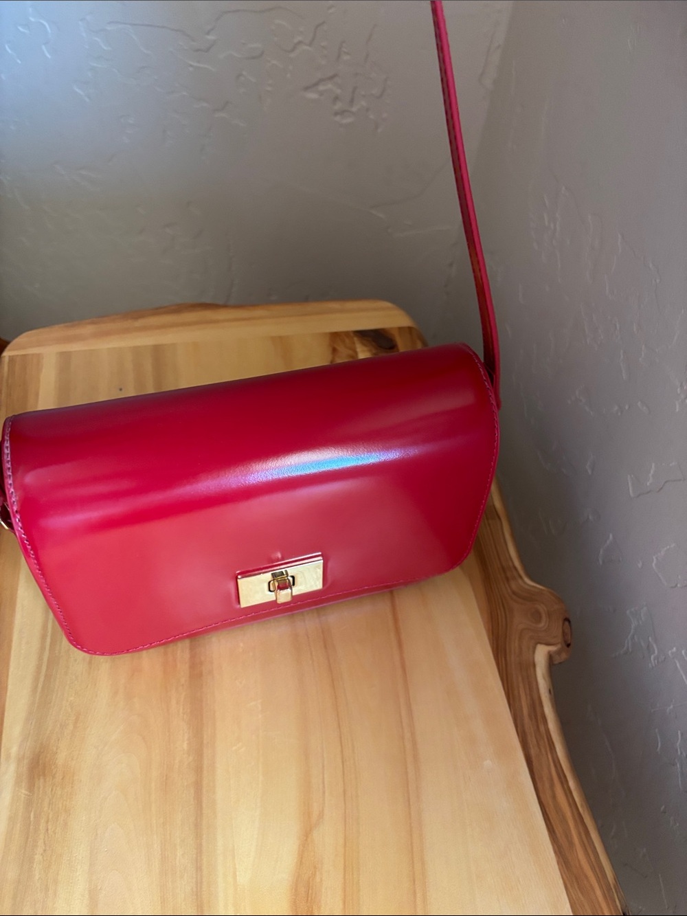 J. Crew Red Patent Leather Crossbody Bag with Gold Hardware